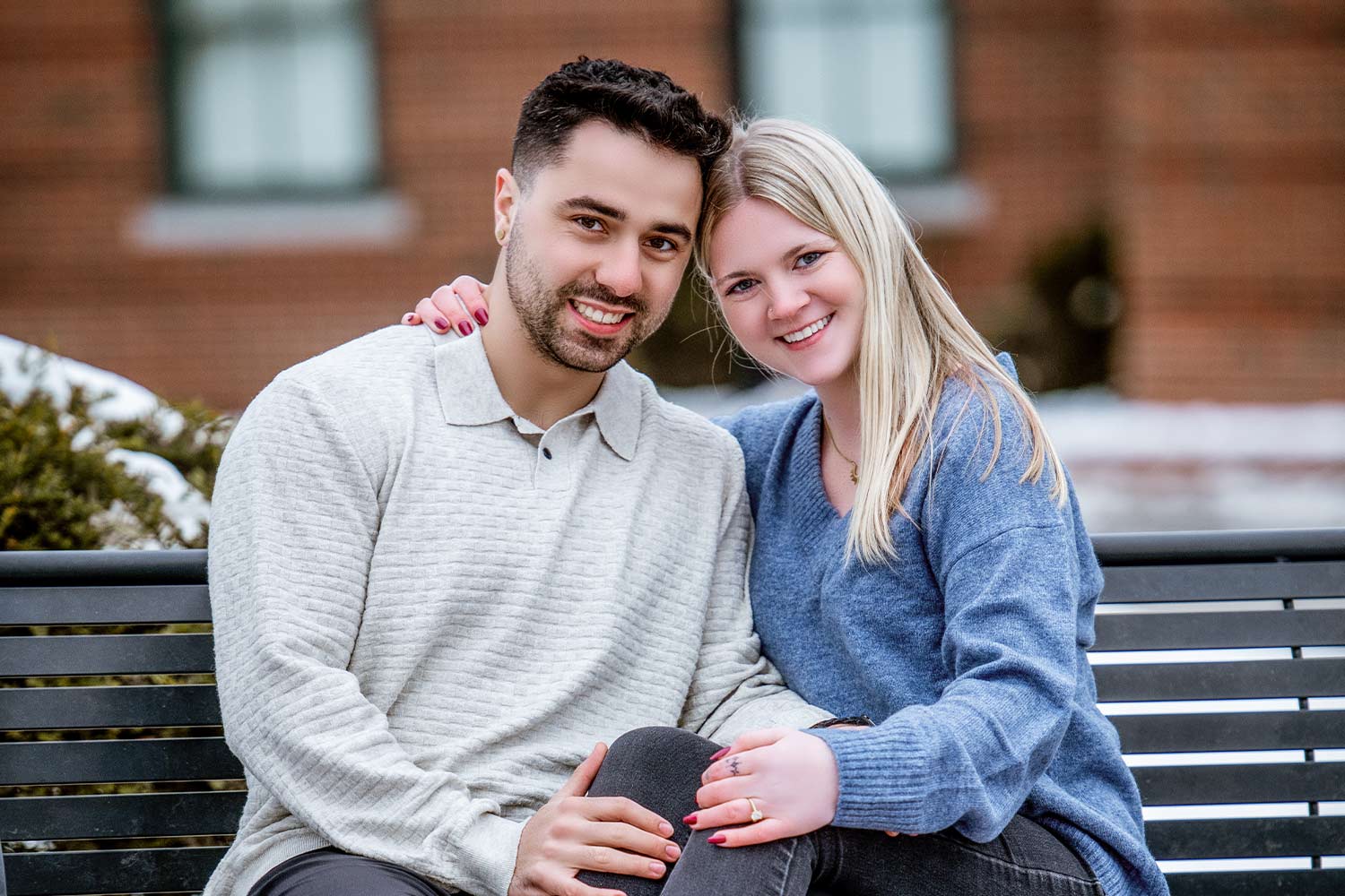 Couple during an outdoor engagement photography session in Massachusetts